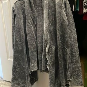 Nordstrom.  Cardigan.  Longer on sides.  Shaw kind of collar.  Grey small